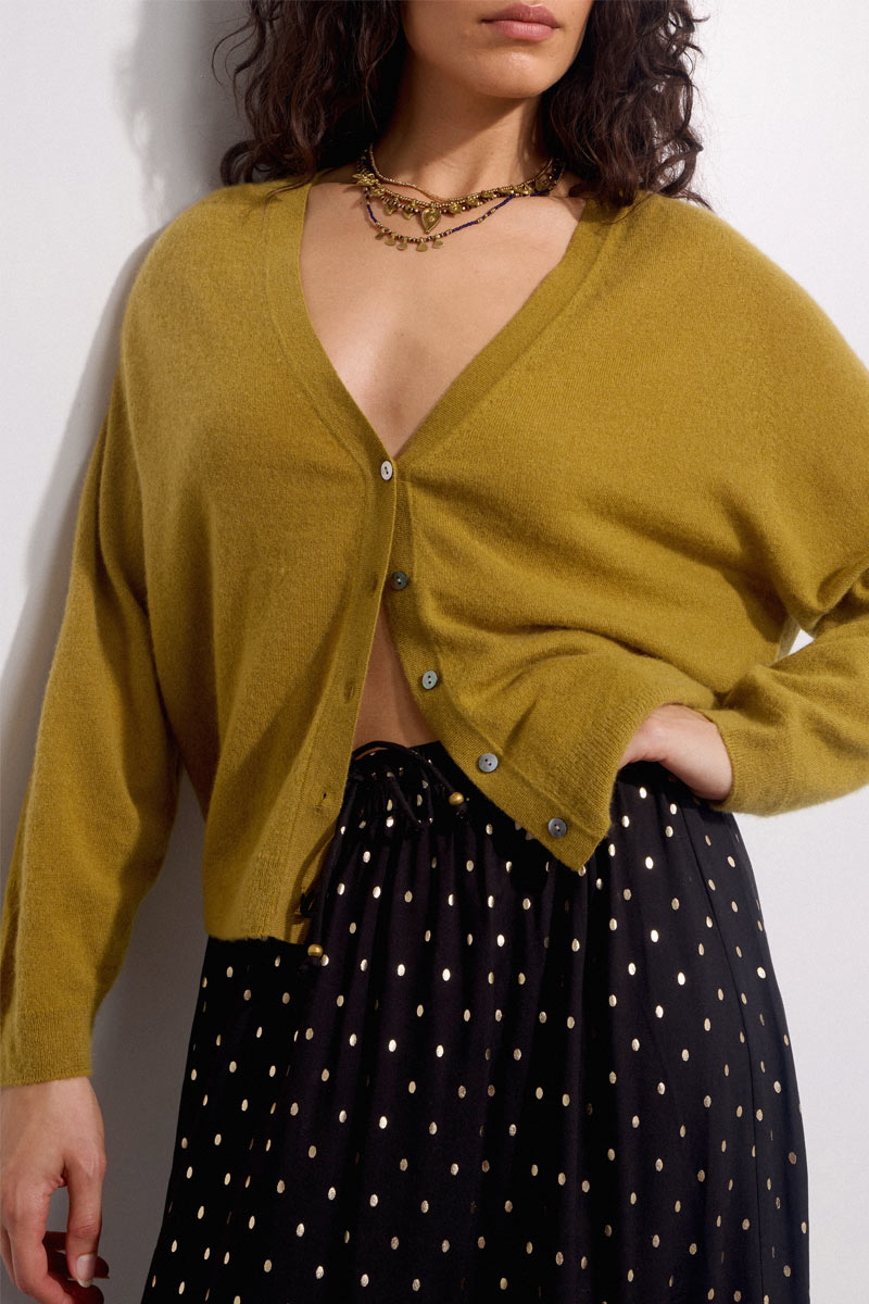 Meleri Silk & Cashmere Olive Cardigan