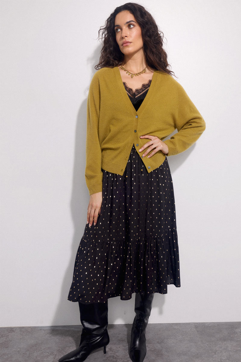 Meleri Silk & Cashmere Olive Cardigan