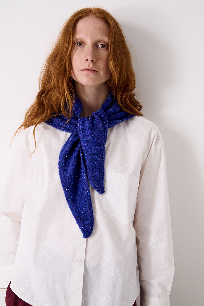 Knitted Wool Bandana Scarf Blue