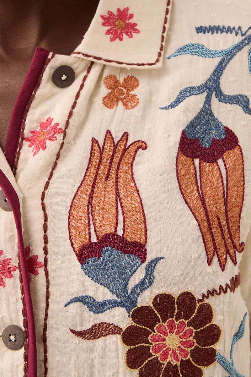 Odeline Floral Embroidered Cotton Jacket
