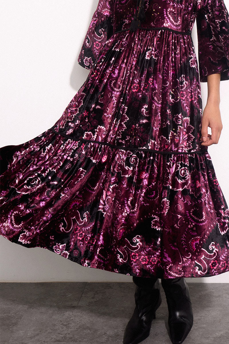 Olivia Paisley Print Velvet Dress