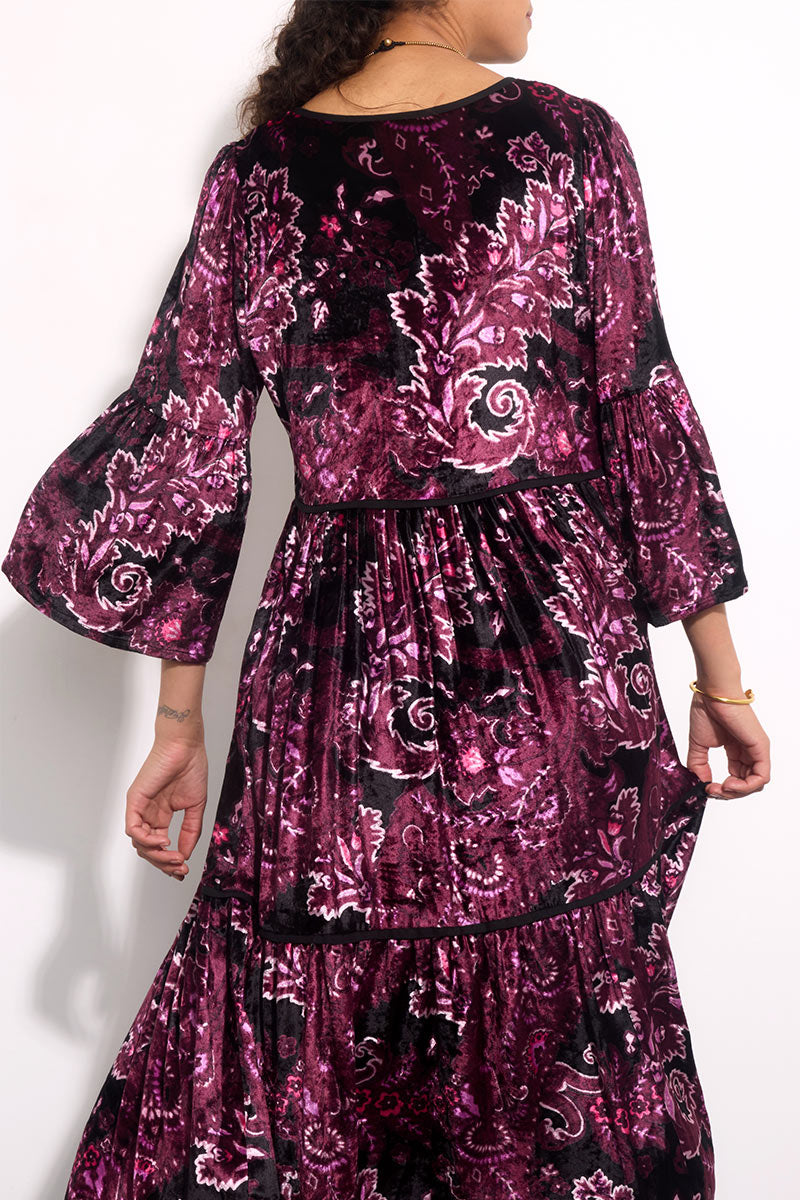 Olivia Paisley Print Velvet Dress