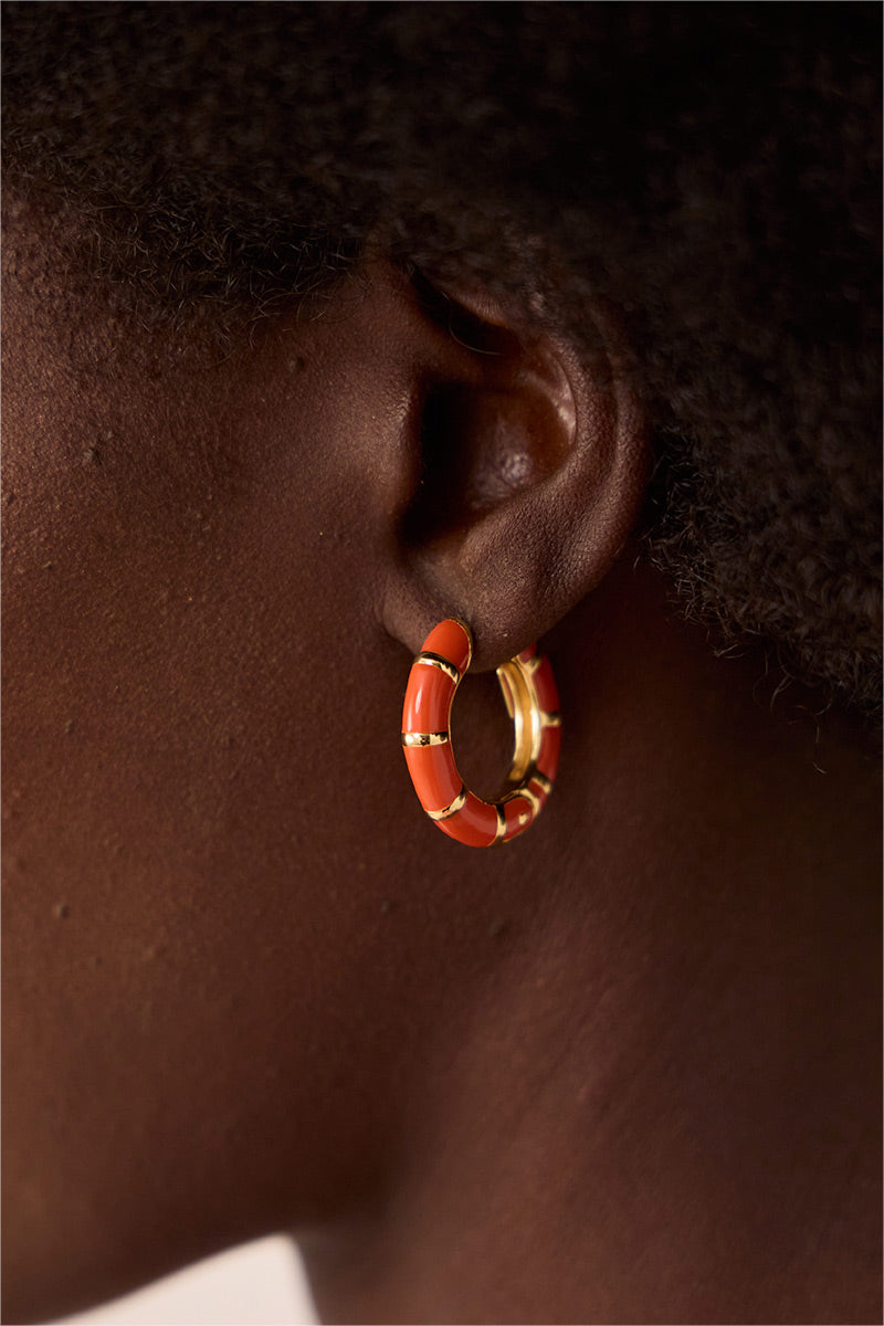 Orange Enamel Gold-Plated Hoop Earrings