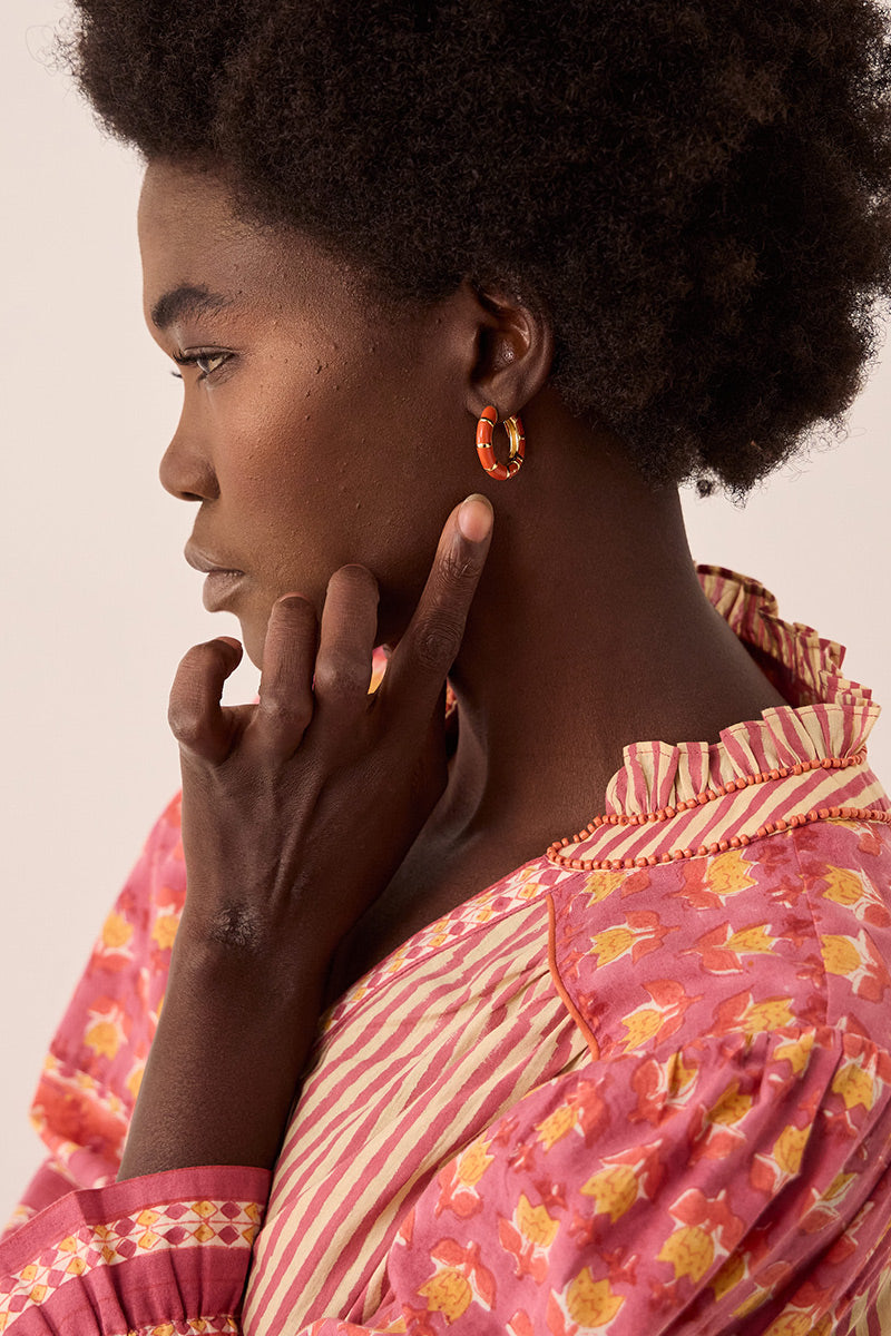 Orange Enamel Gold-Plated Hoop Earrings