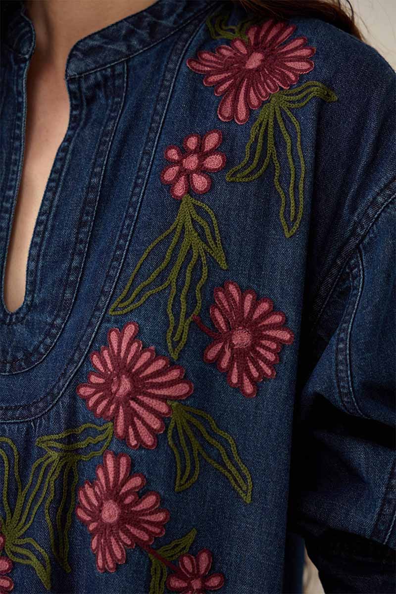 Reyna Denim Embroidered Dress