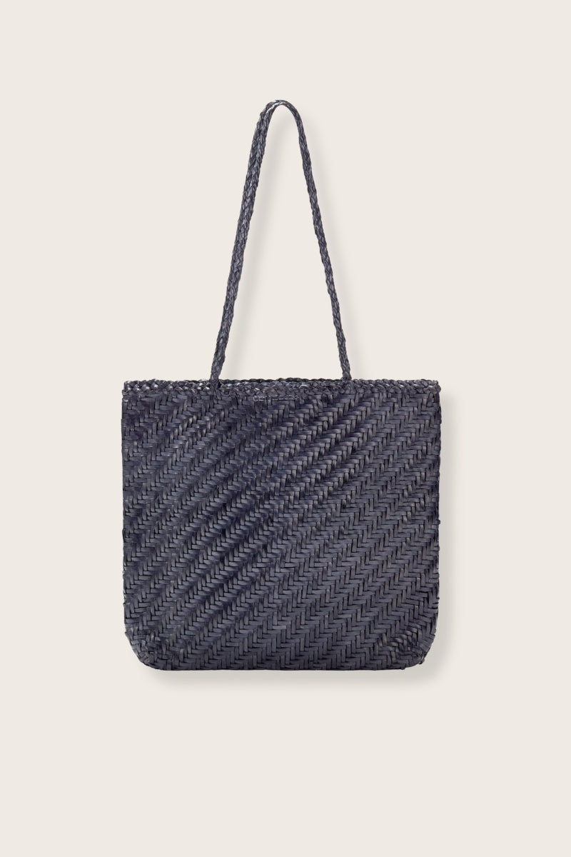 Rhia Navy Woven Leather Tote Bag