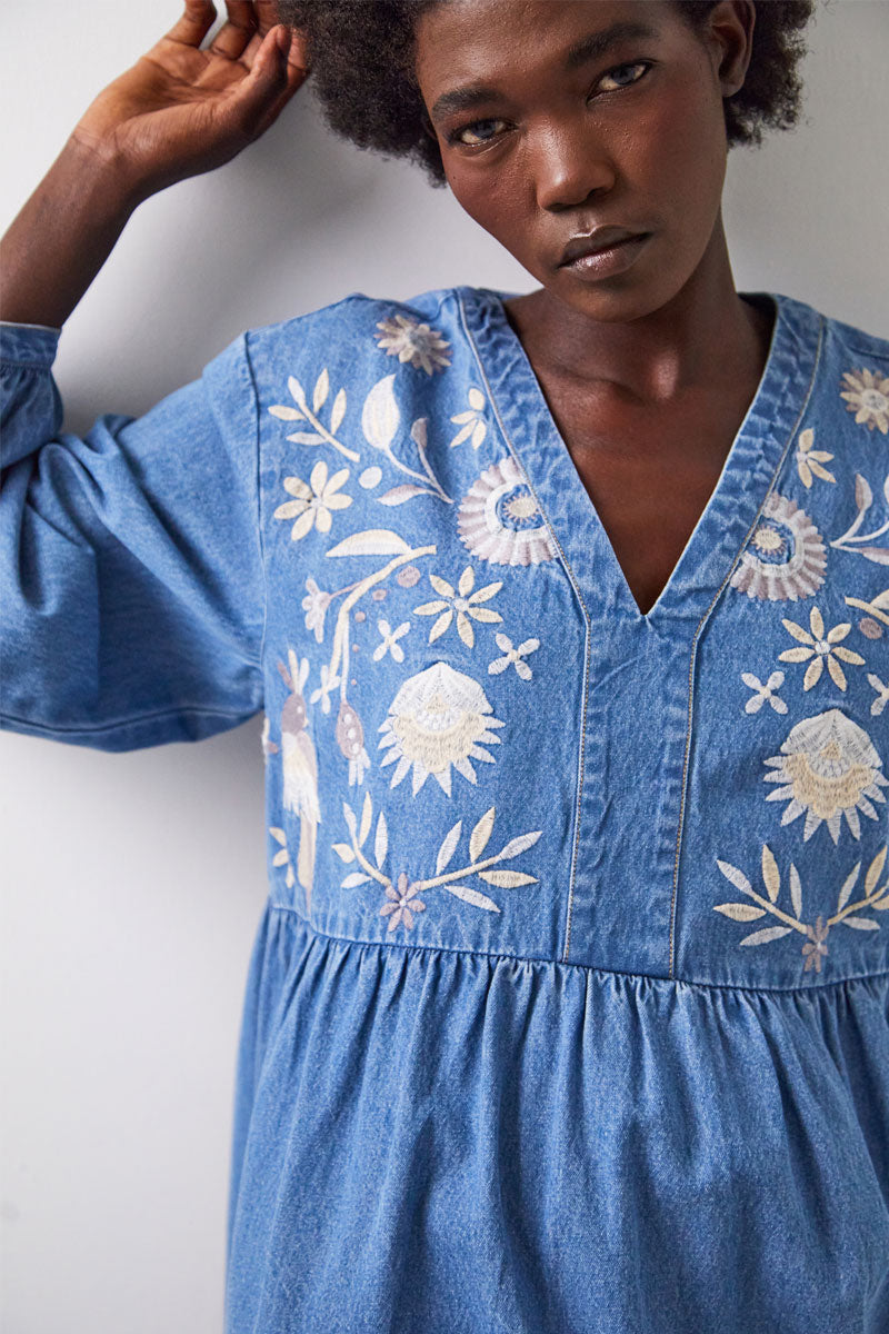 Rosana Embroidered Denim Dress