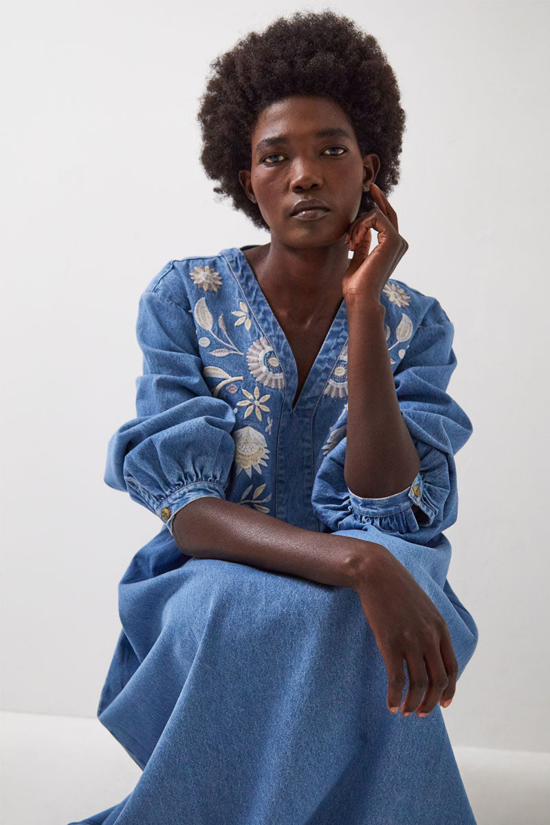 Rosana Embroidered Denim Dress