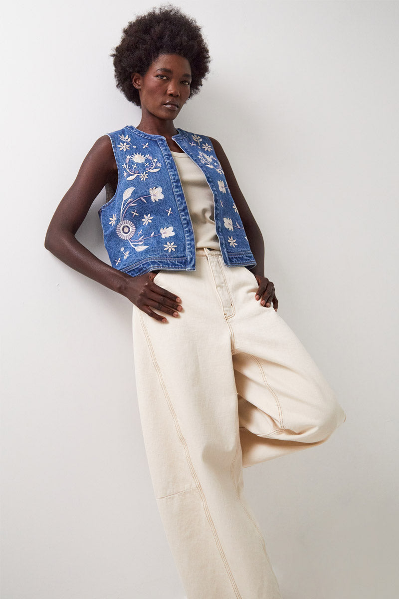 Rosana Embroidered Denim Gilet