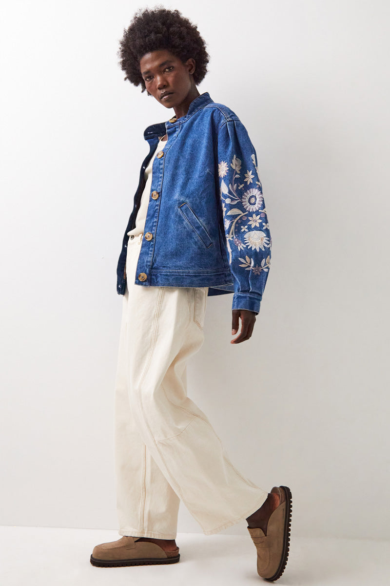 Rosana Embroidered Denim Bomber Jacket