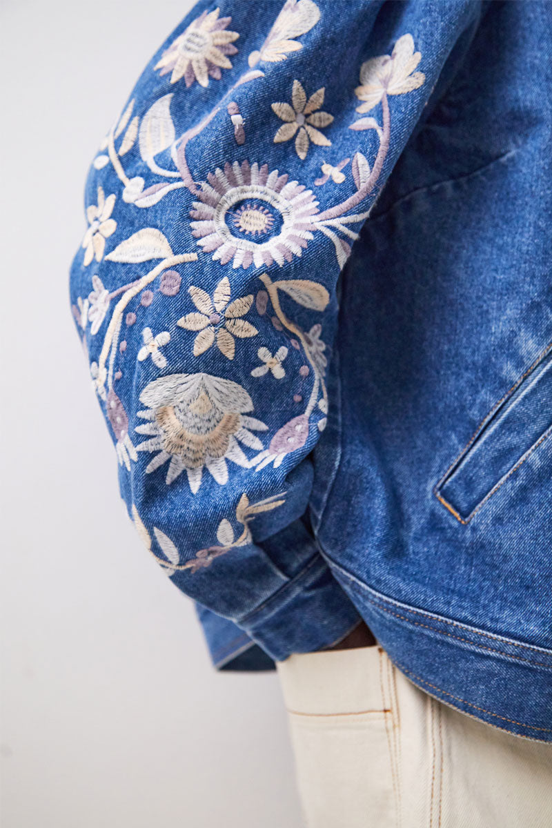 Rosana Embroidered Denim Bomber Jacket