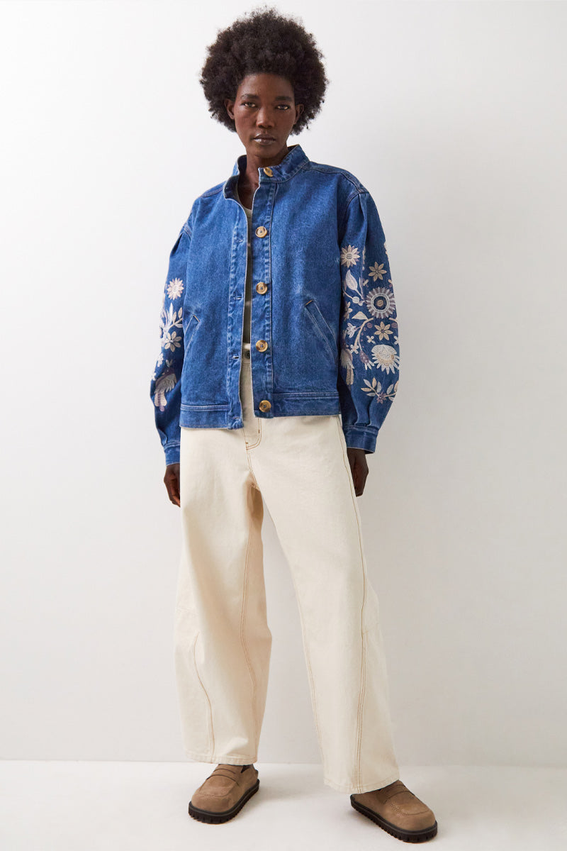 Rosana Embroidered Denim Bomber Jacket