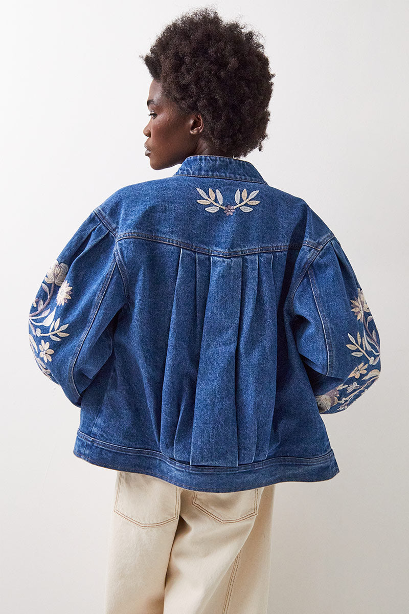 Rosana Embroidered Denim Bomber Jacket