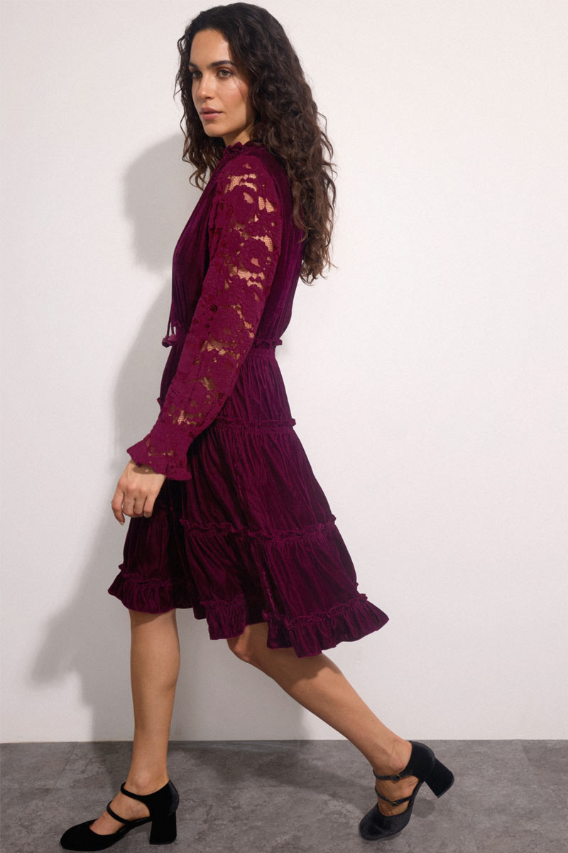 Rosita Lace Sleeve Velvet Mini Dress