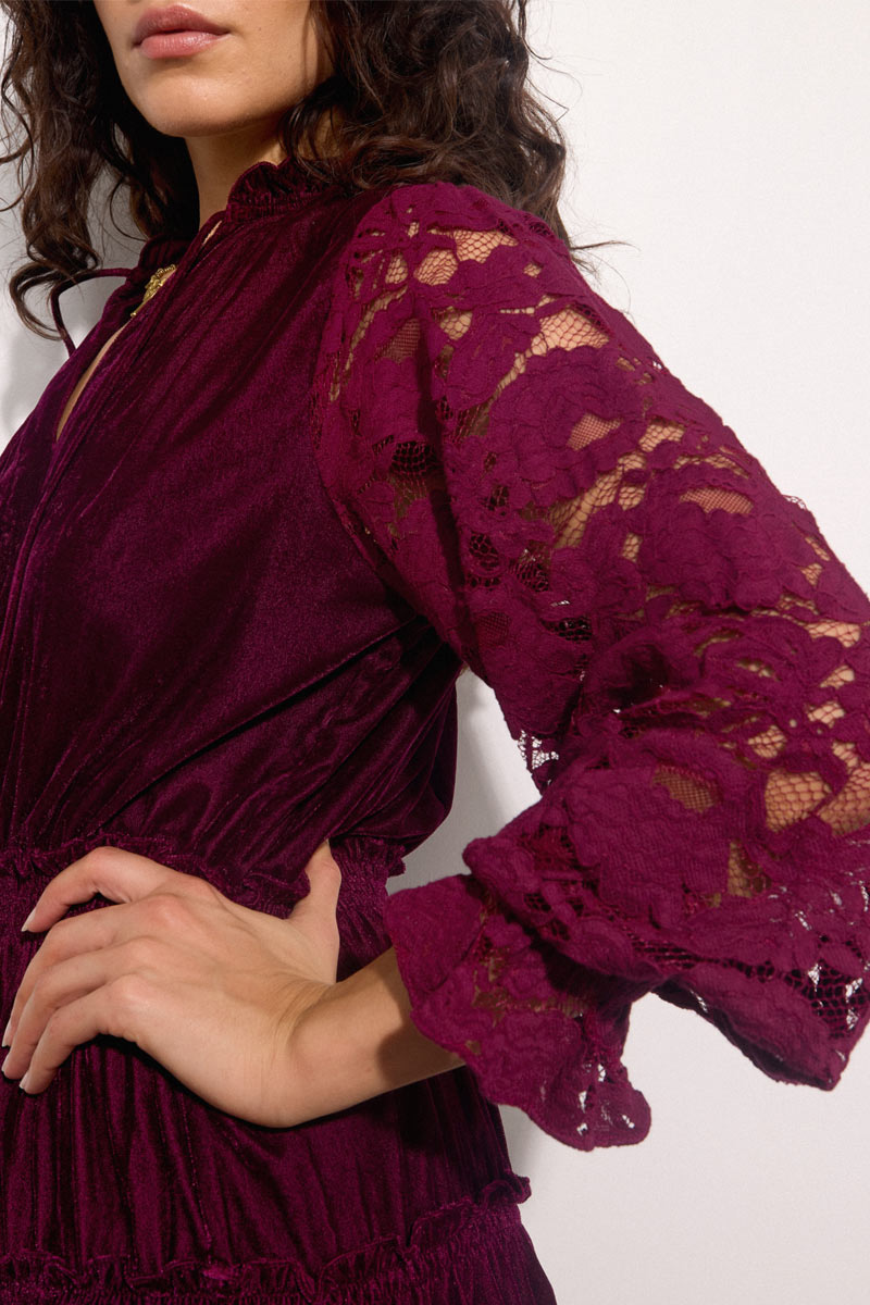 Rosita Lace Sleeve Velvet Mini Dress