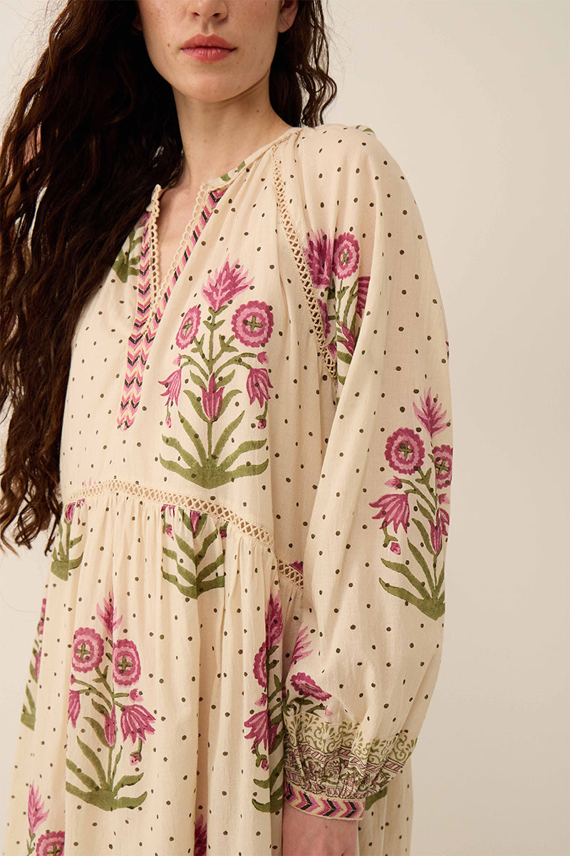 Roza Hand-Woodblock Floral Cotton Dress