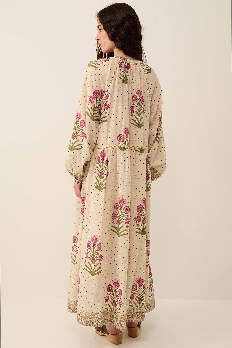 Roza Hand-Woodblock Floral Cotton Dress
