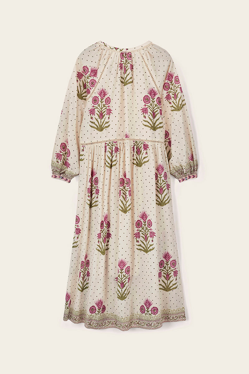 Roza Hand-Woodblock Floral Cotton Dress
