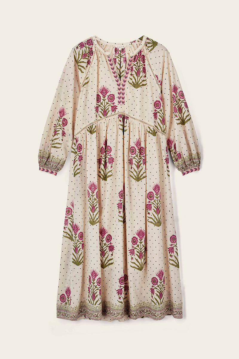 Roza Hand-Woodblock Floral Cotton Dress