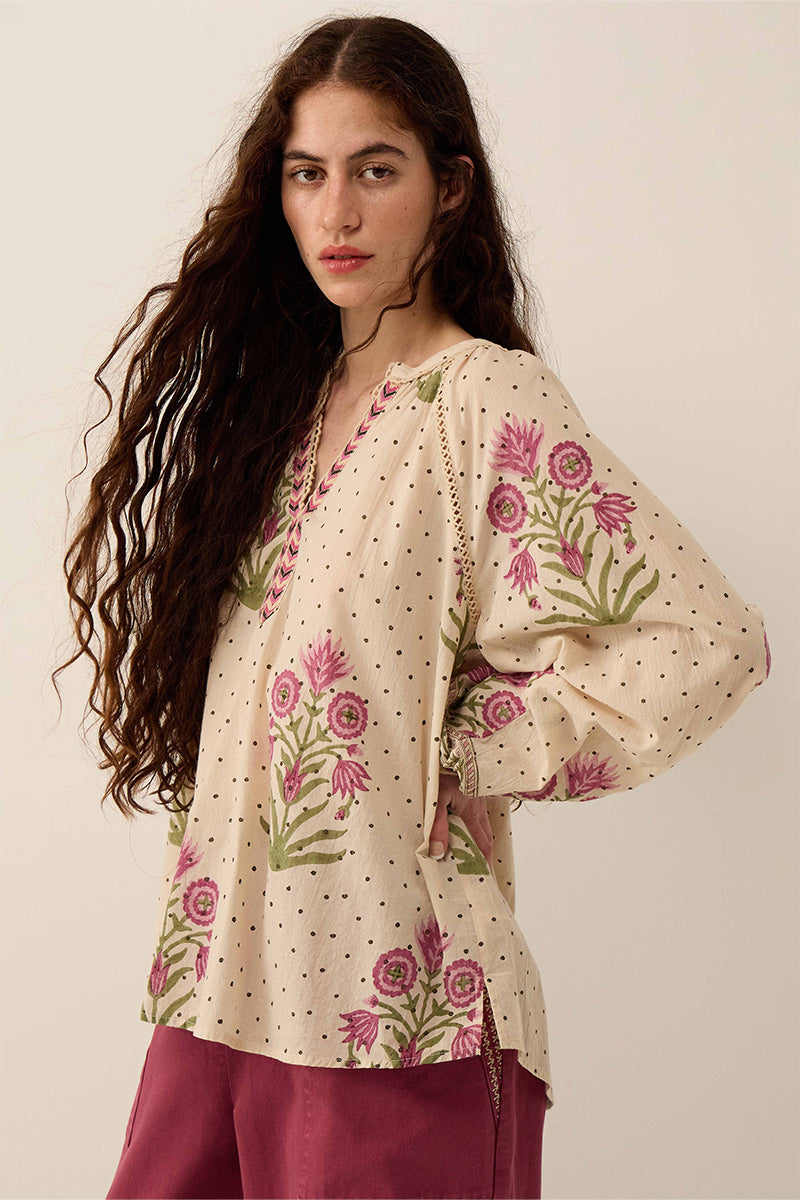 Roza Woodblock Cotton Top