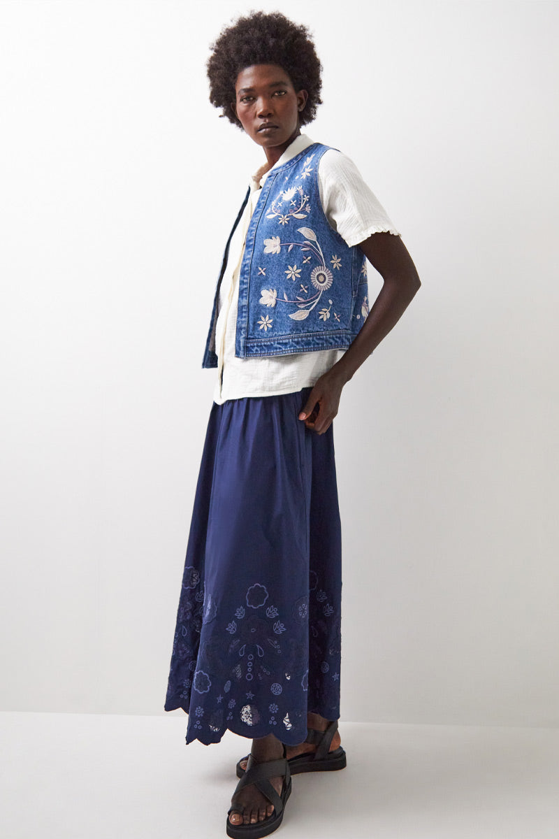 Samira Embroidered Cotton Poplin Skirt