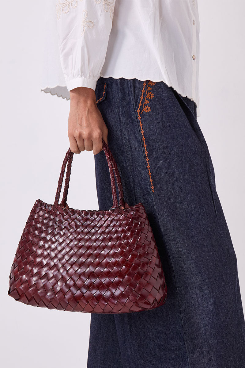 Selina Woven Leather Bag Burgundy