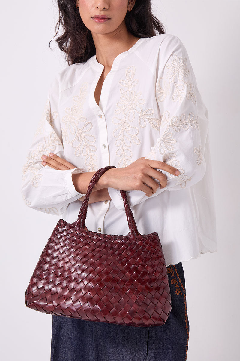 Selina Woven Leather Bag Burgundy