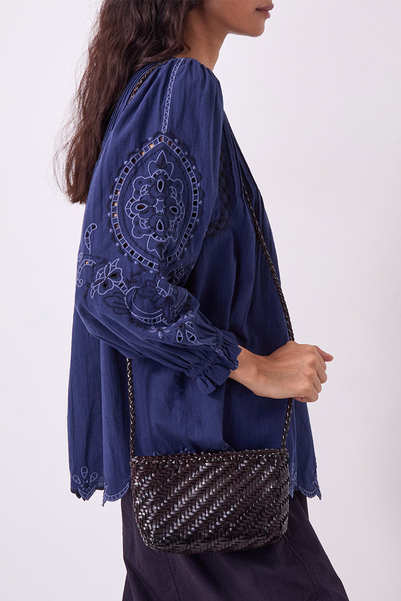 Sia Woven Leather Crossbody Bag Espresso