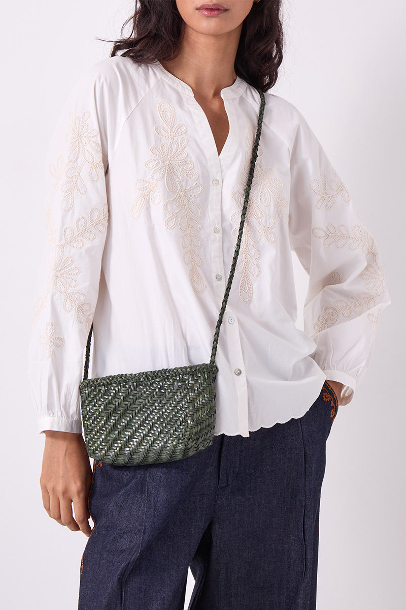 Sia Woven Leather Crossbody Bag Green