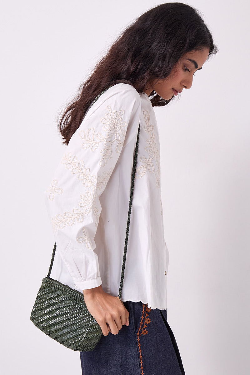 Sia Woven Leather Crossbody Bag Green