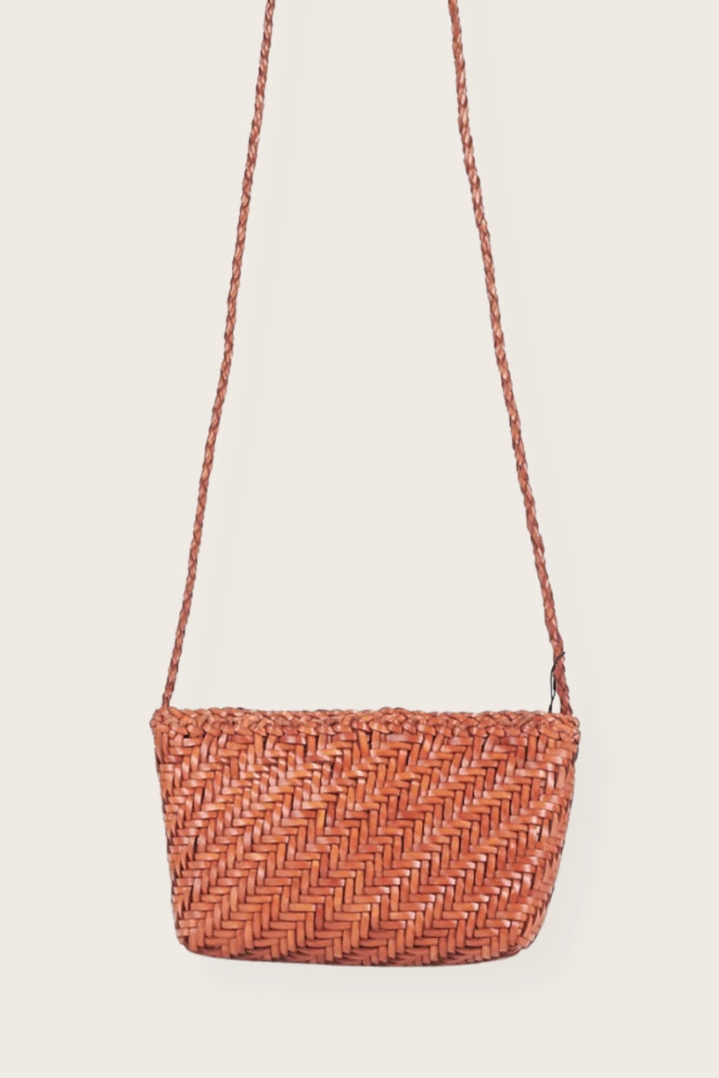 Sia Tan Woven Leather Crossbody Bag