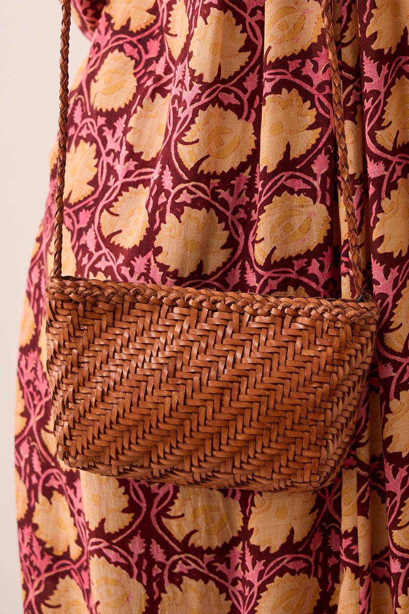 Sia Tan Woven Leather Crossbody Bag