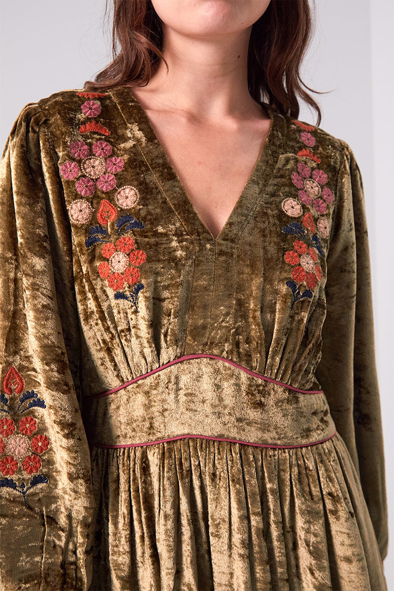 Sophia Floral Embroidered Velvet Dress
