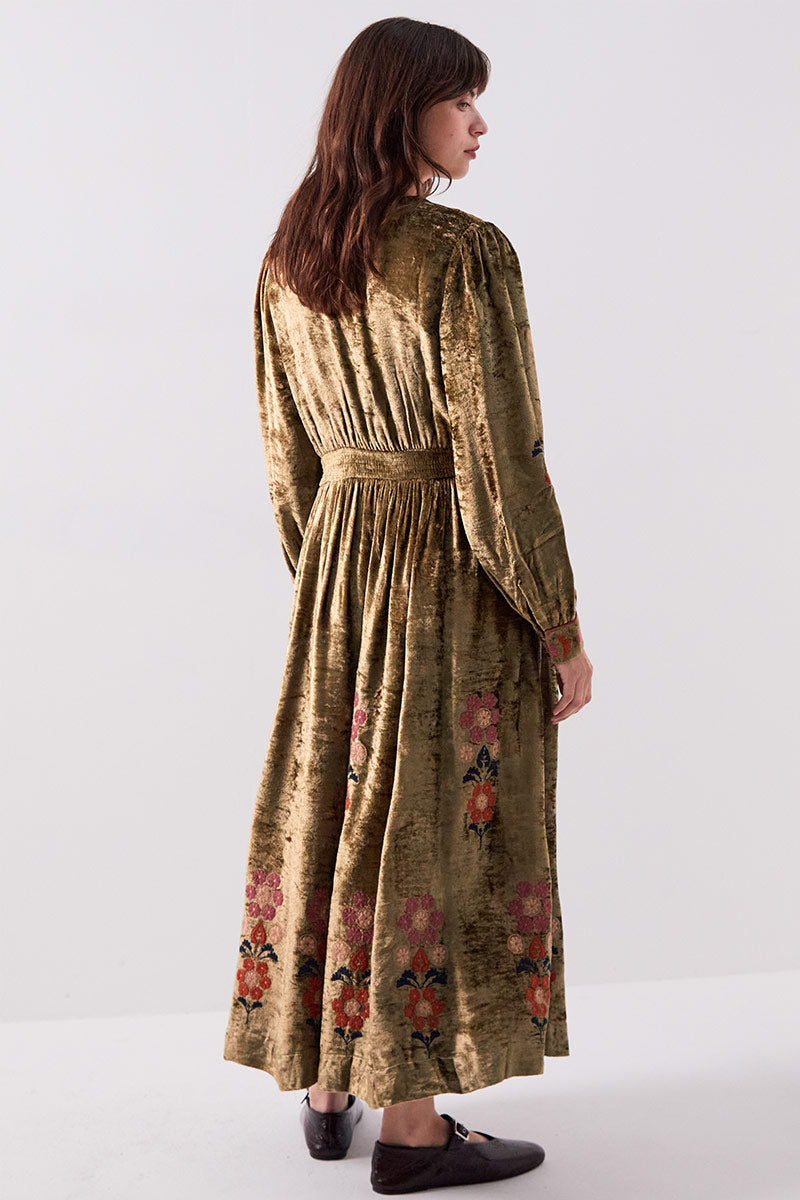 Sophia Floral Embroidered Velvet Dress