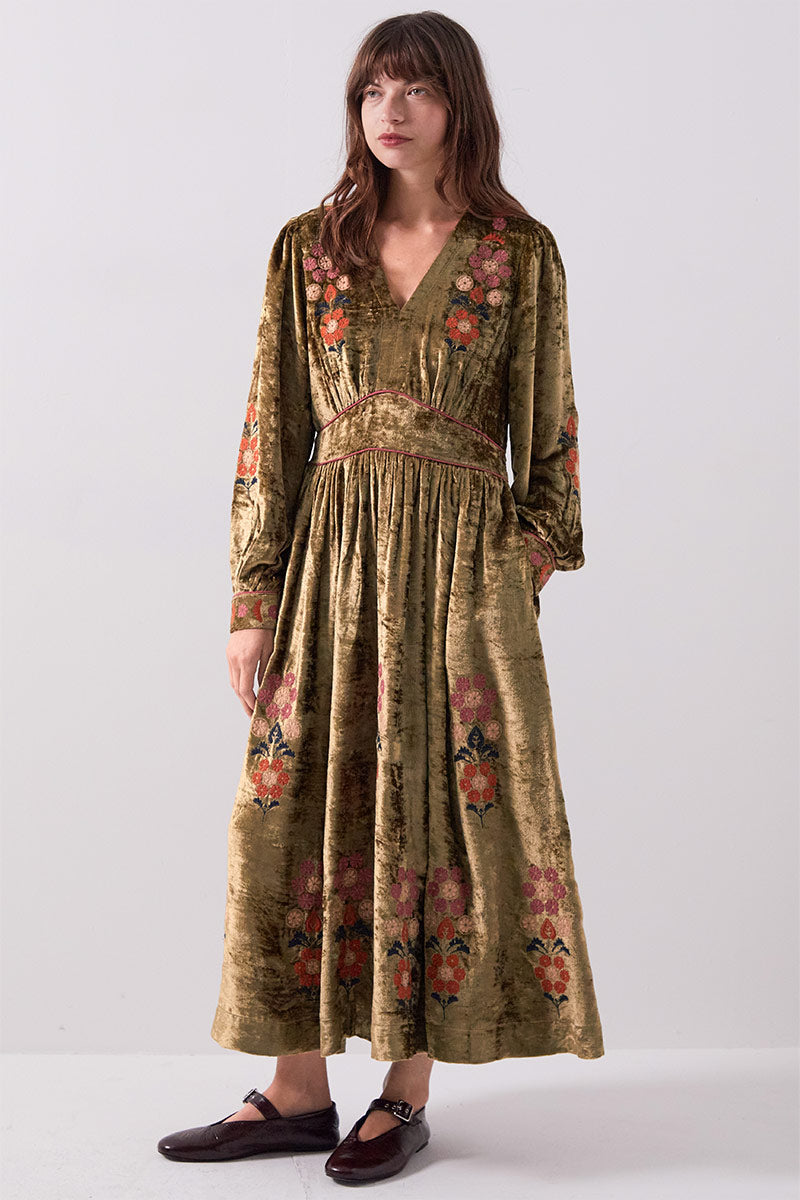 Sophia Floral Embroidered Velvet Dress