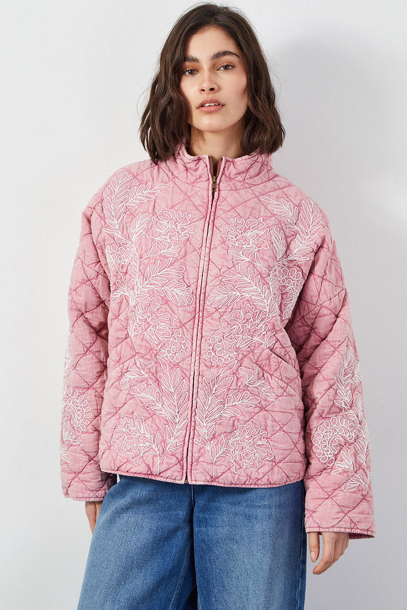 Tate Embroidered Quilt Jacket Pink