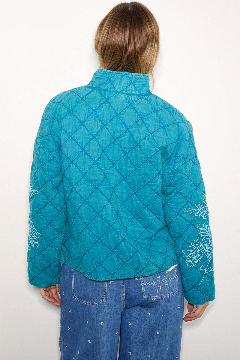 Tate Floral Embroidered Quilted Blue