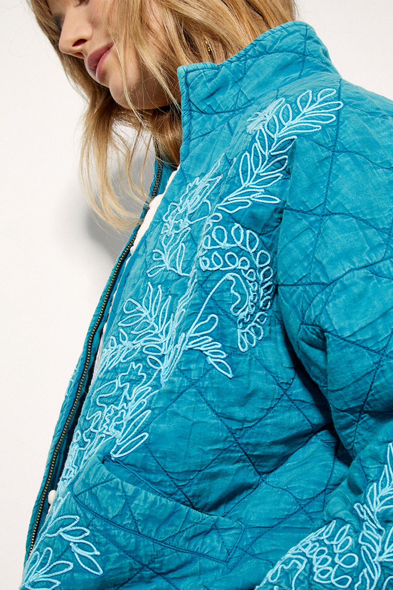 Tate Floral Embroidered Quilted Blue