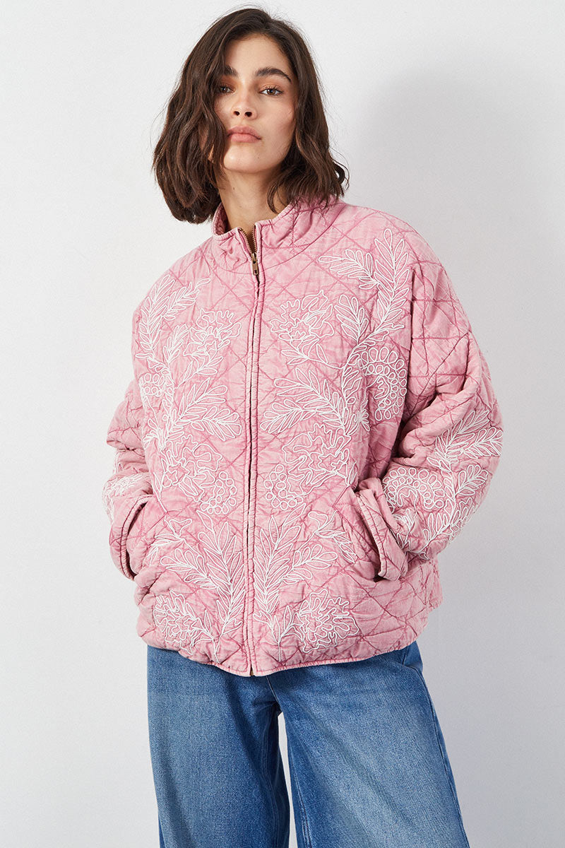 Tate Embroidered Quilt Jacket Pink