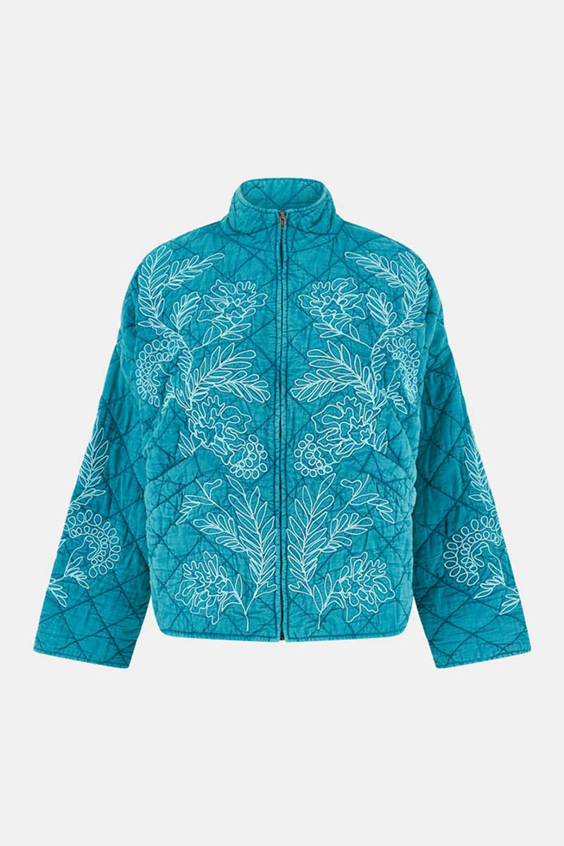 Tate Floral Embroidered Quilted Blue