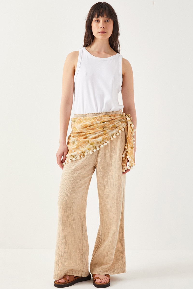 Ochre Natural Dye Cotton Silk Tassel Scarf