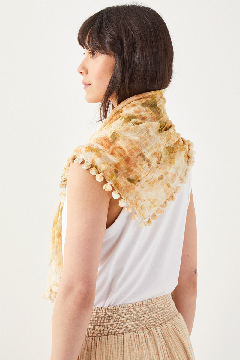 Ochre Natural Dye Cotton Silk Tassel Scarf