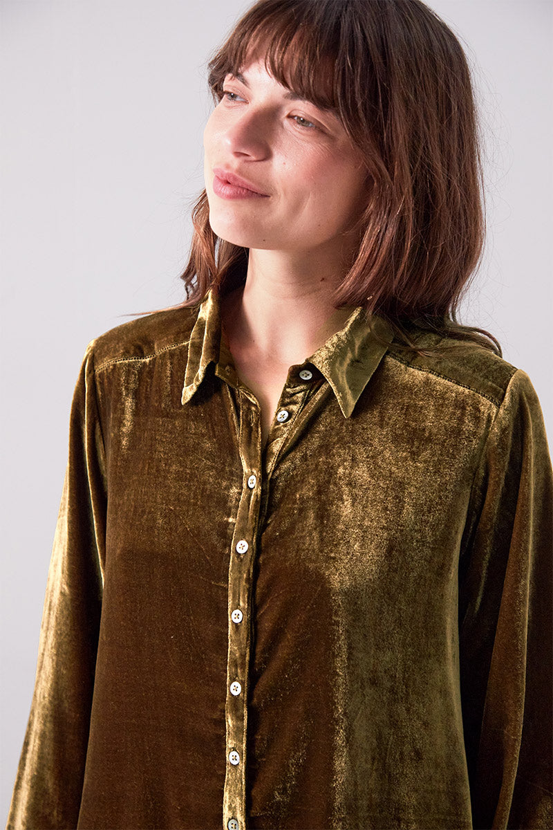 Rumi Velvet Relaxed Button-down Shirt