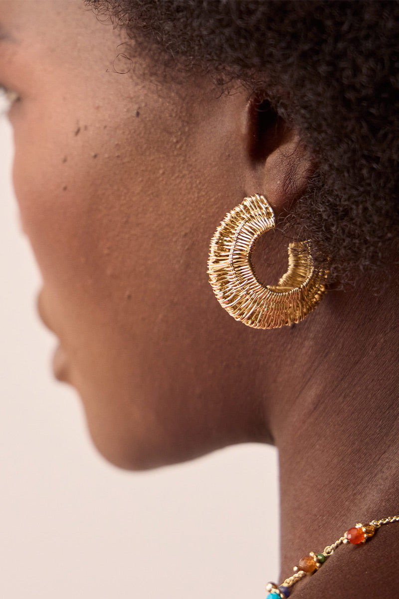 Woven Gold-Plated Hoop Earrings
