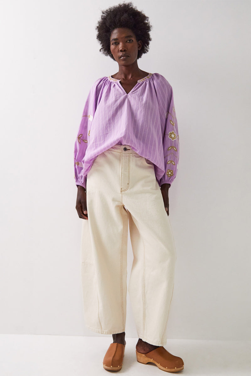 Zaria Embroidered Striped Cotton Top