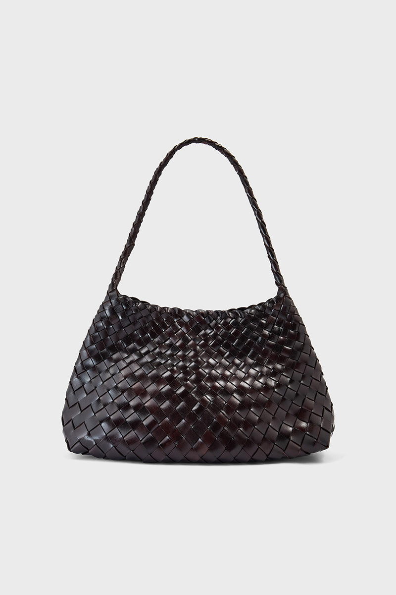 Selina Woven Leather Shoulder Bag Espresso