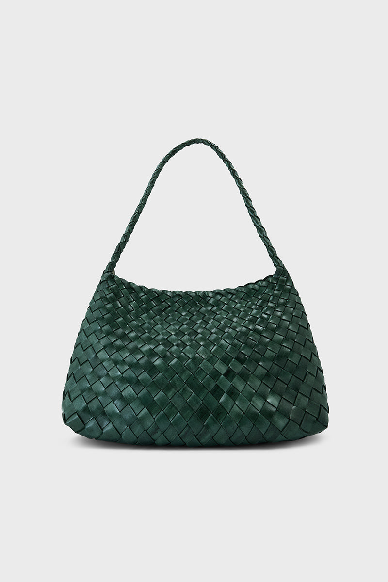 Selina Woven Leather Shoulder Bag Green