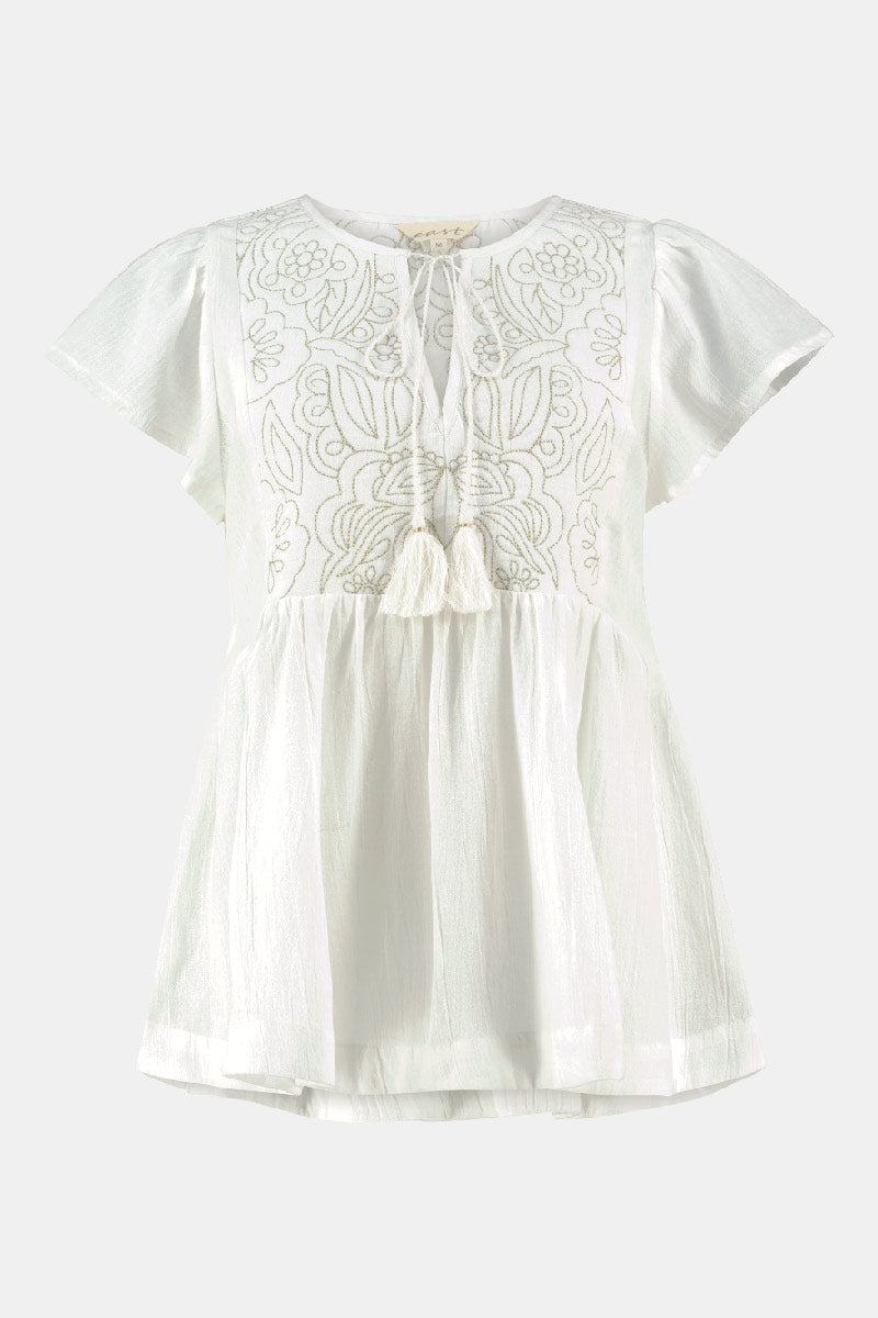 Layla Embroidered White Cotton Top