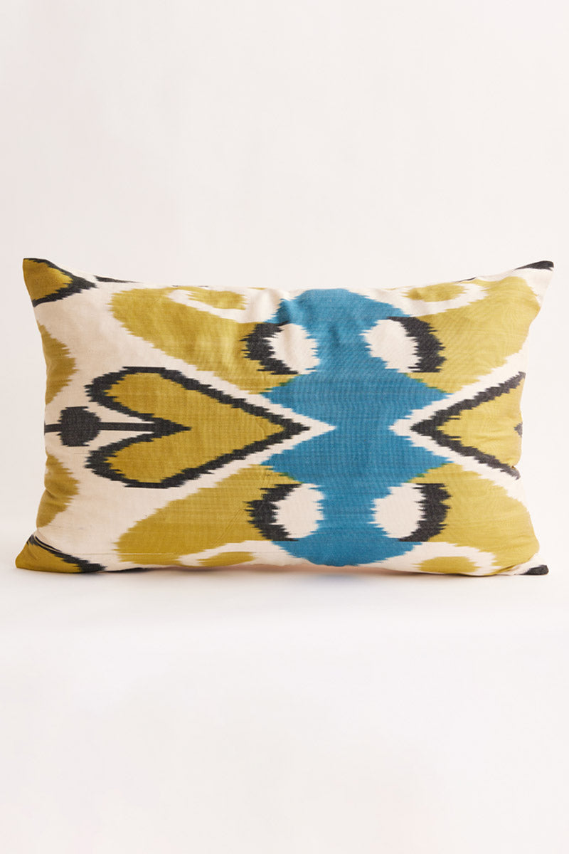 Ikat Green Silk Woven Cushion Cover by East.co.uk