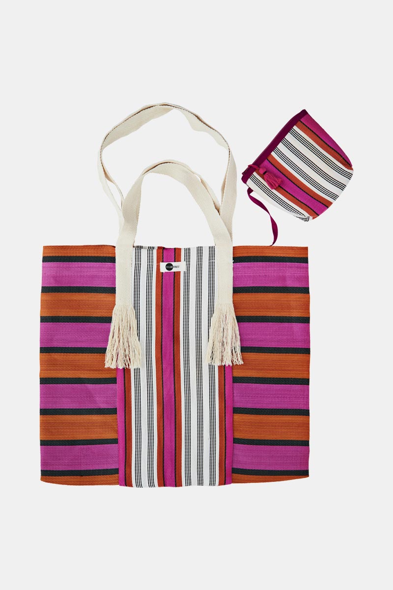 Cut out image of Recycled HDPE Pink and Orange Stripe Market Bag